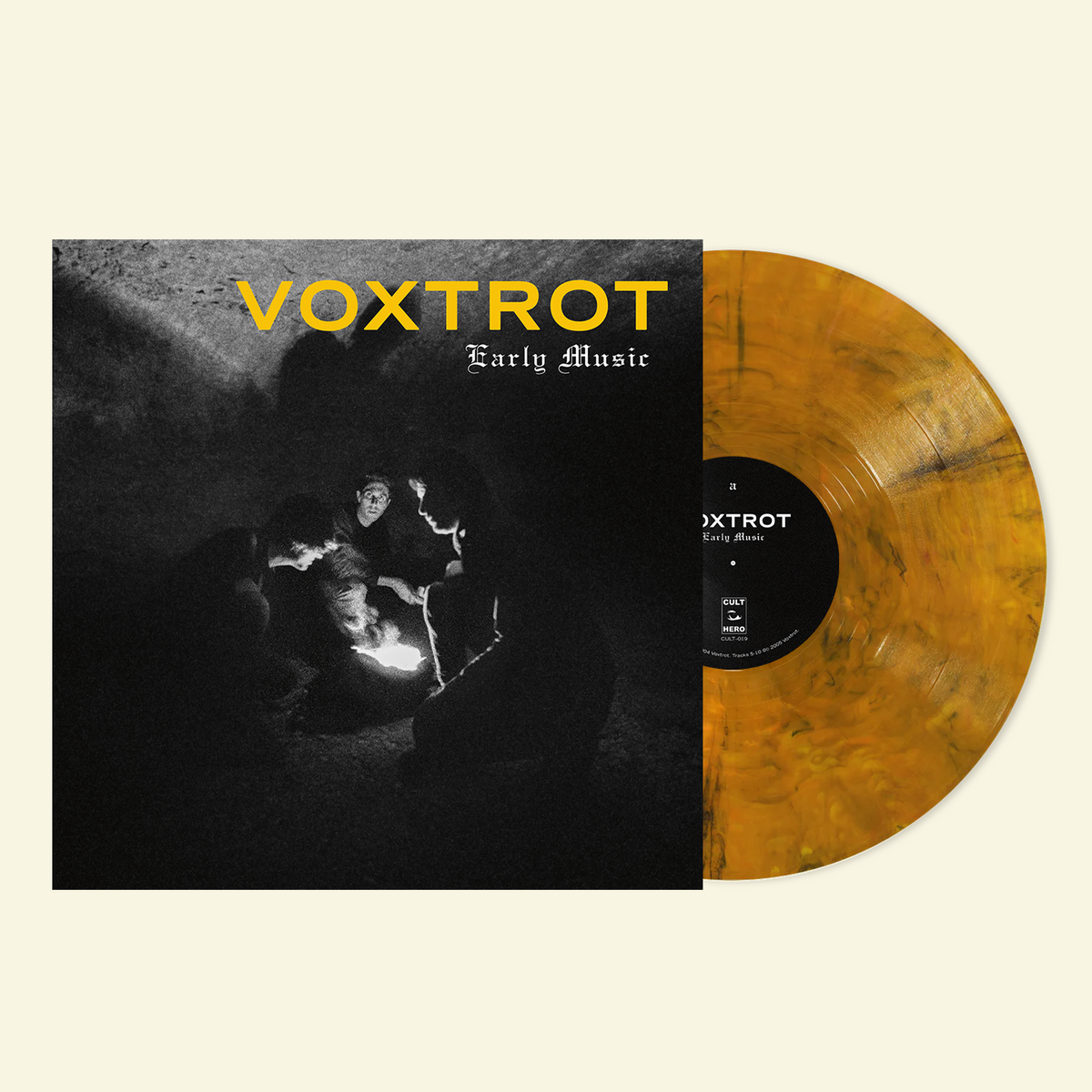 Vinyl Early Music LP record with 'VOXTROT' album cover featuring a black and white image and tiger eye color vinyl disc.